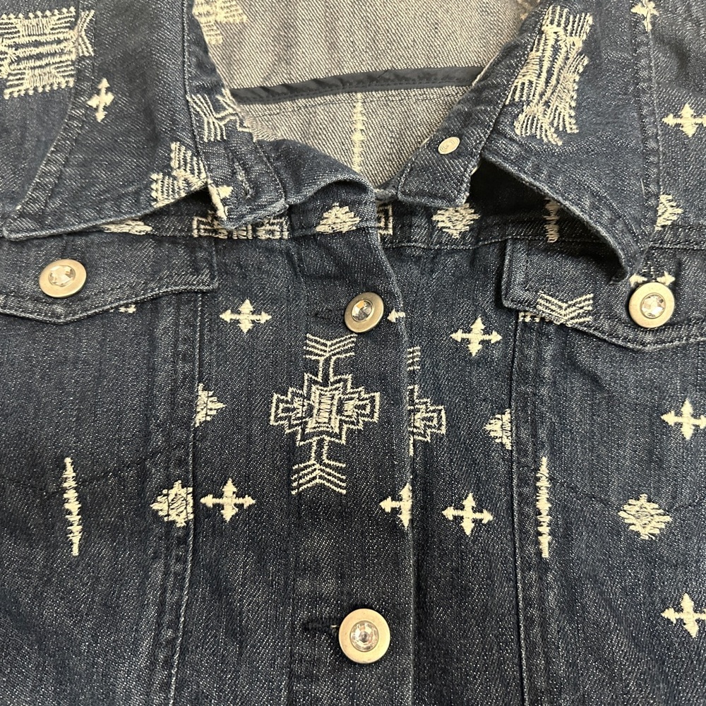 Laura Ashley Denim Southwest Embroidered Rhinestone Button jean jacket Sz 2X - Picture 7 of 7